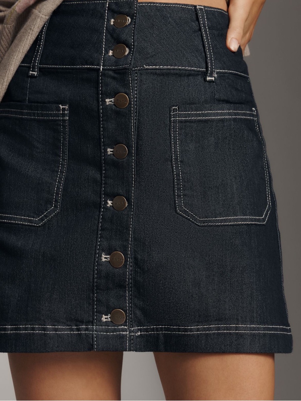 Anthropologie Dark Medium Denim Button-Front Mini Skirt - Picture 2 of 3